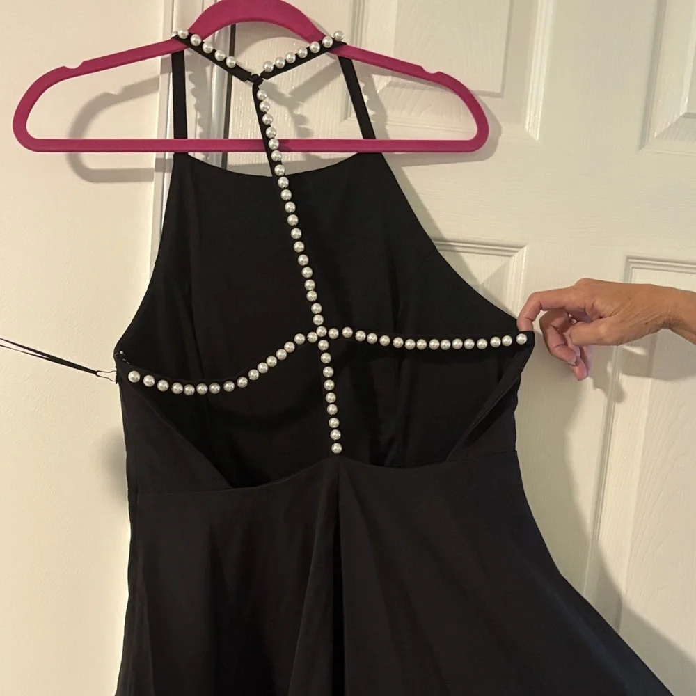 Lulu's Black Backless Dress with Studded Pearl Straps - Picture 3 of 3